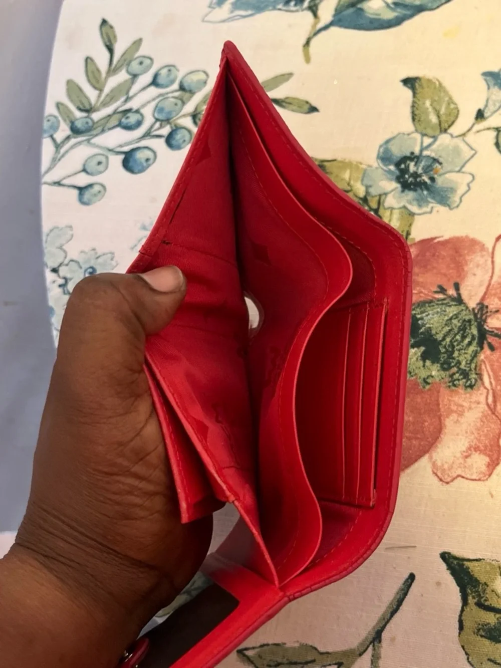 MCM Red Leather Compact Wallet with Gold Plaque
